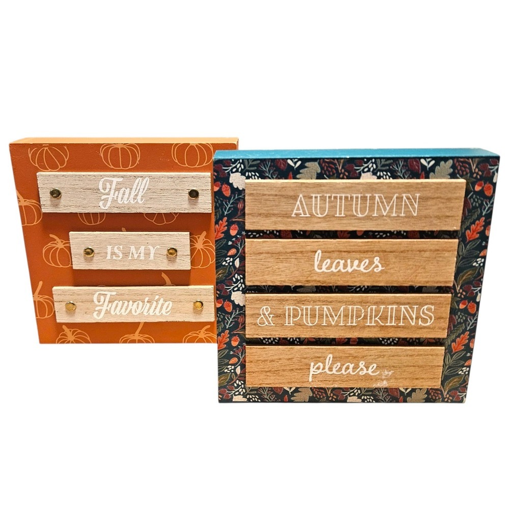 Target Bullseye Fall Decor Set of 2 Autumn Pumpkin Wood Shelf Sitter Signs